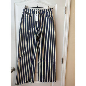 Women's DANIEL YONA XS Navy White Striped Wide Leg Pants